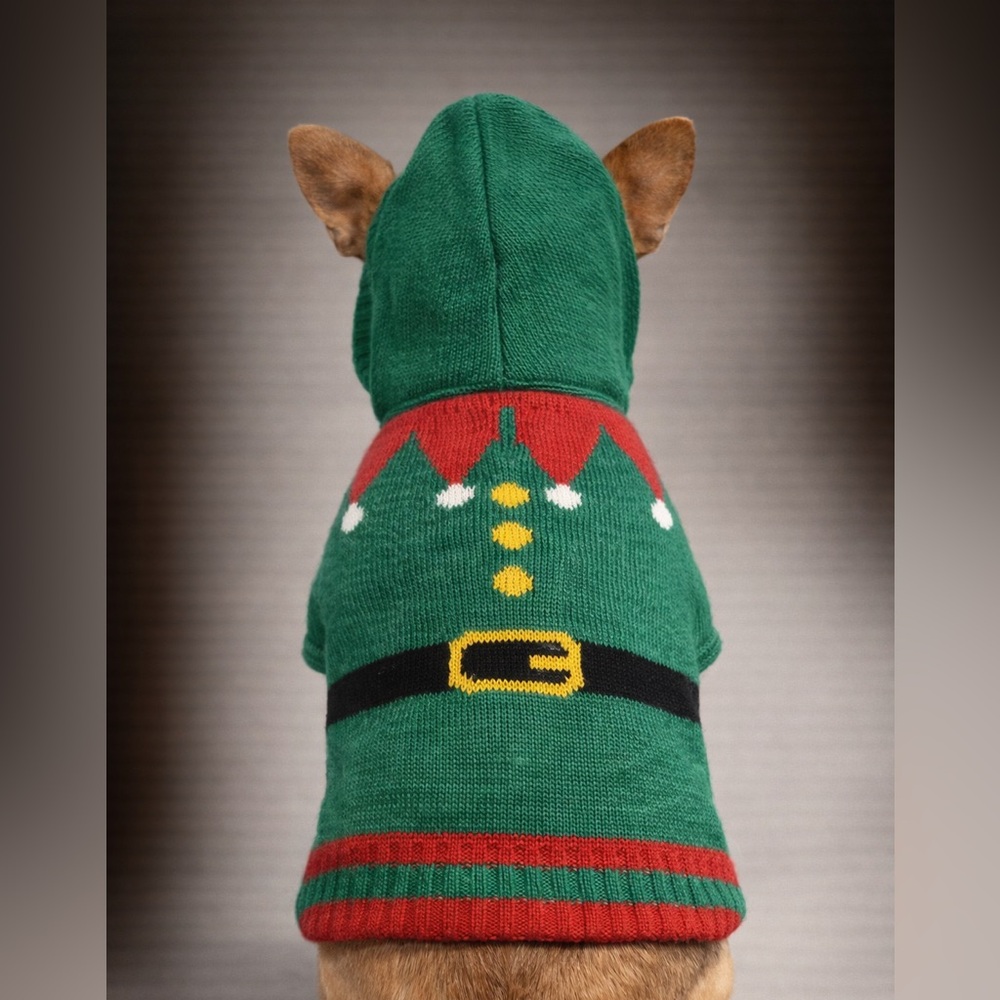 Holiday Elf Hooded Dog Sweater in Green by